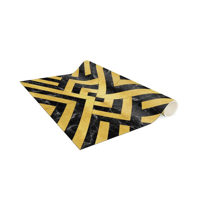 Vloerkleed modern Geometrical Tile Mix Art Deco Gold Black Marble
