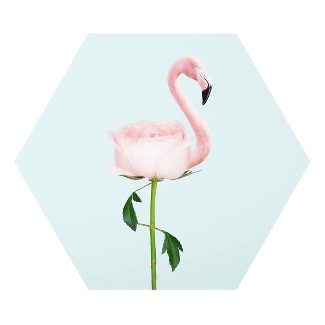 Hexagons Forex schilderijen Flamingo With Rose