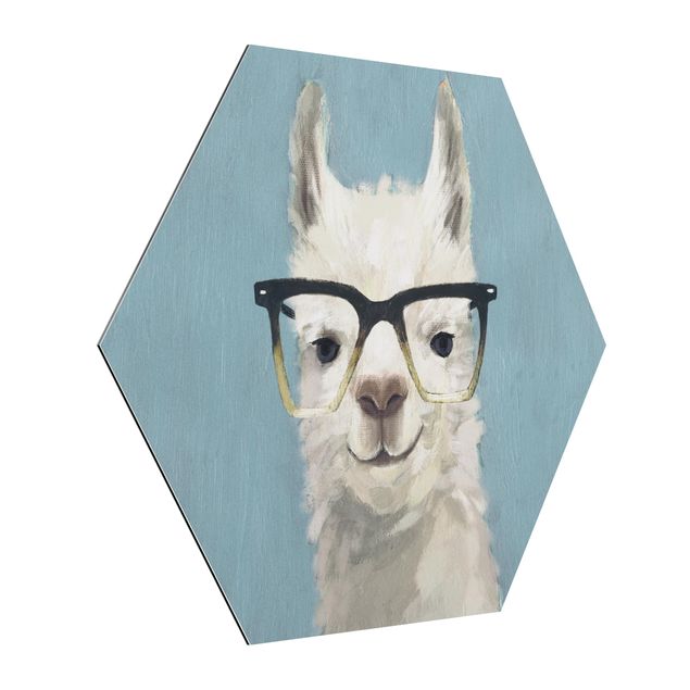 Hexagons Aluminium Dibond schilderijen Lama With Glasses IV