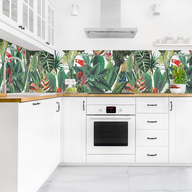 Achterwand voor keuken dieren Colourful Tropical Rainforest Pattern II