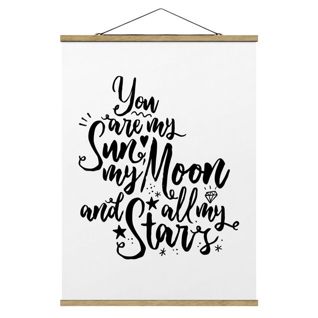 Stoffen schilderij met posterlijst You Are My Sun, My Moon And All My Stars
