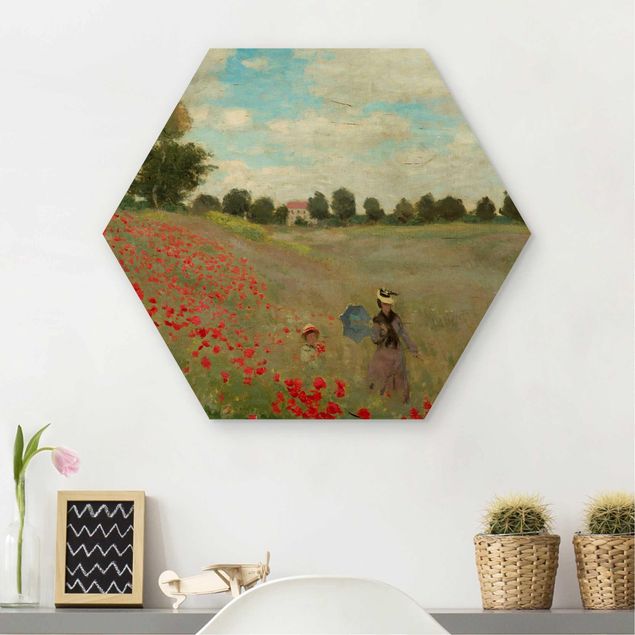 Hexagons houten schilderijen Claude Monet - Poppy Field Near Argenteuil