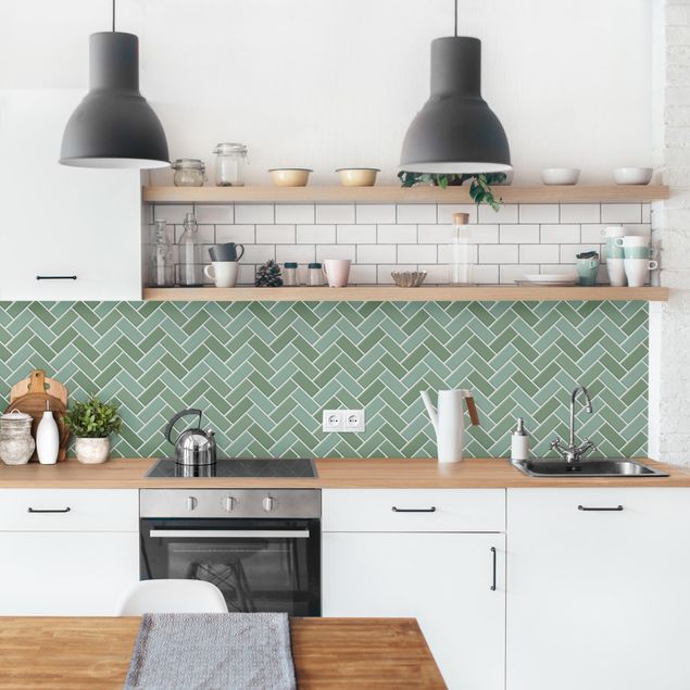 Achterwand voor keuken eenkleurig Fish Bone Tiles - Green