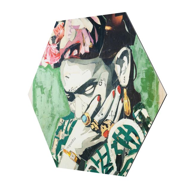 Hexagons Aluminium Dibond schilderijen Frida Kahlo - Collage No.3