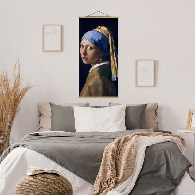Stoffen schilderij met posterlijst Jan Vermeer Van Delft - Girl With A Pearl Earring
