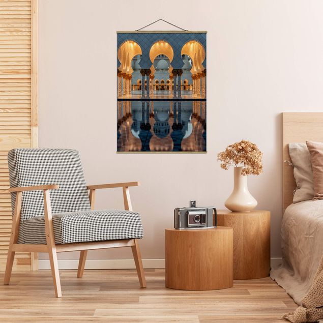 Stoffen schilderij met posterlijst Reflections In The Mosque