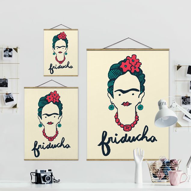 Stoffen schilderij met posterlijst Frida Kahlo - Friducha