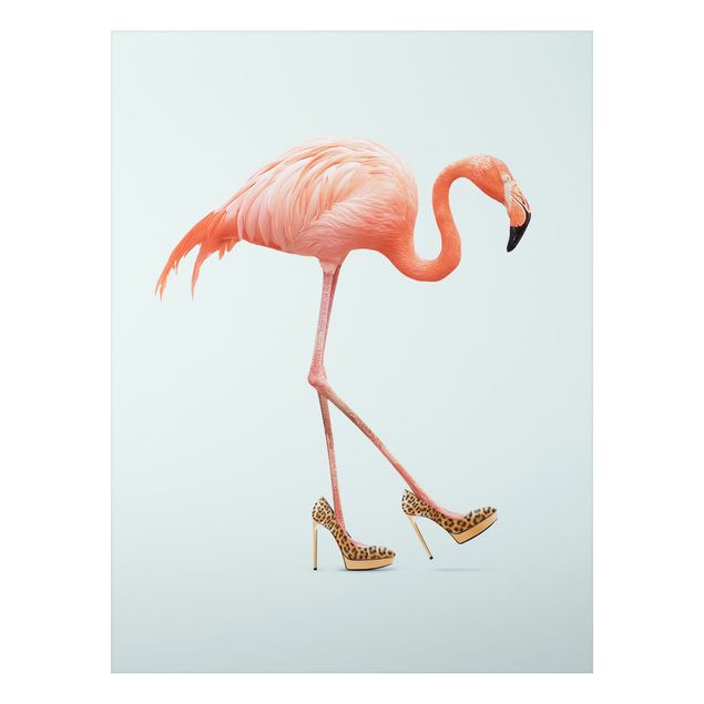 Aluminium Dibond schilderijen Flamingo With High Heels