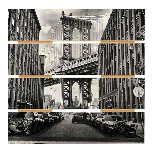 Houten schilderijen op plank Manhattan Bridge In America