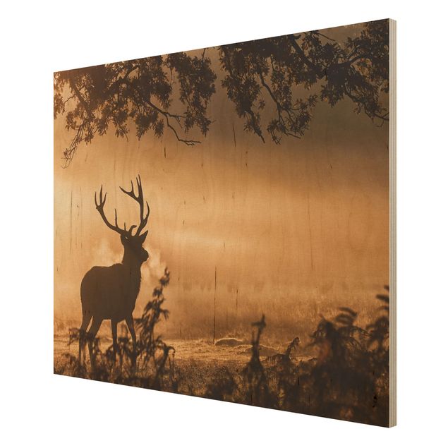 Houten schilderijen Deer In The Winter Forest