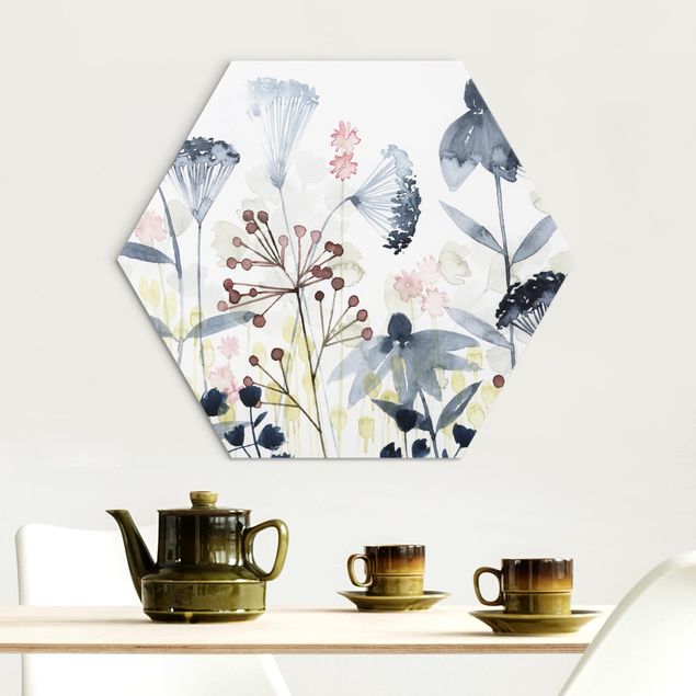 Hexagons Aluminium Dibond schilderijen Wildflower Watercolour I