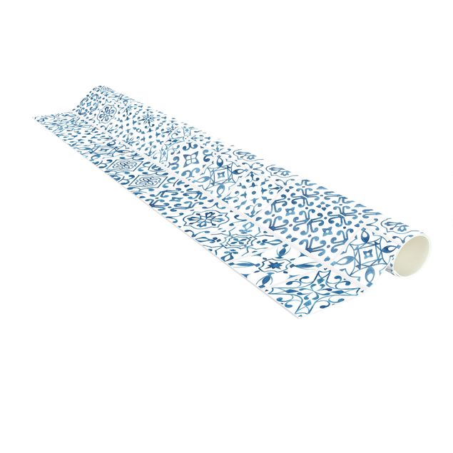 Vloerkleed modern Tile Pattern Blue White
