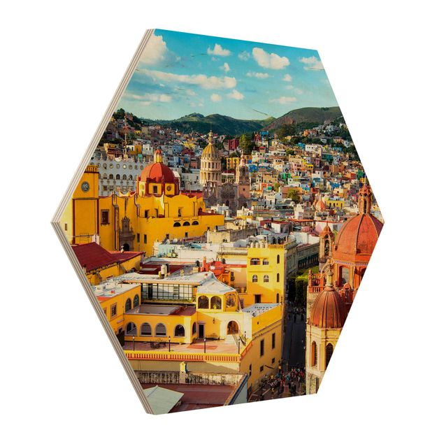Hexagons houten schilderijen Colourful Houses Guanajuato