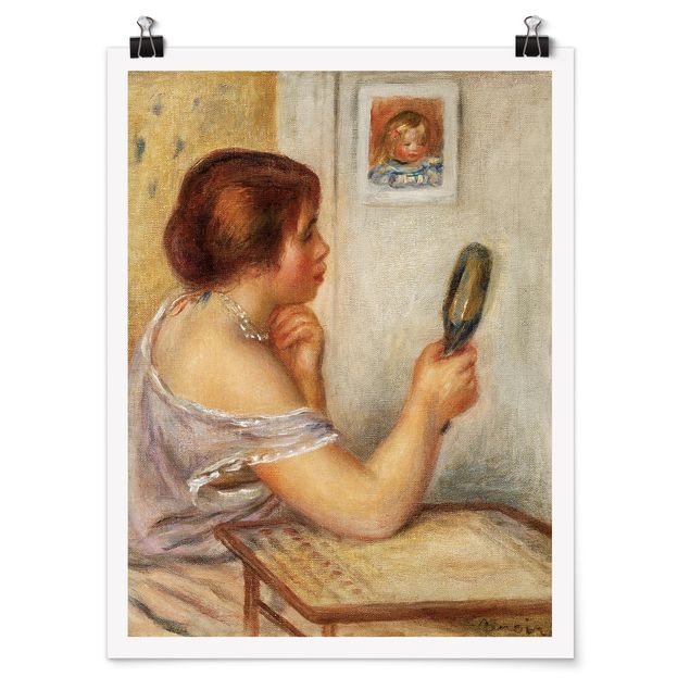 Posters Auguste Renoir - Gabrielle holding a Mirror or Marie Dupuis holding a Mirror with a Portrait of Coco