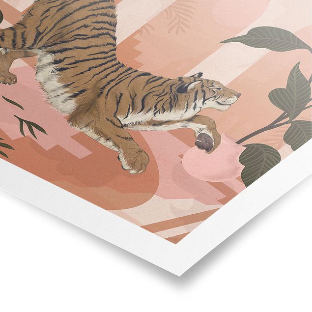 Posters Illustration Tiger In Pastel Pink Painting