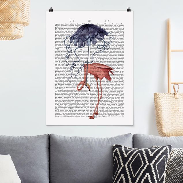 Posters Animal Reading - Flamingo With Umbrella