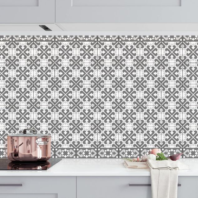 Achterwand voor keuken patroon Geometrical Tile Mix Hearts Grey