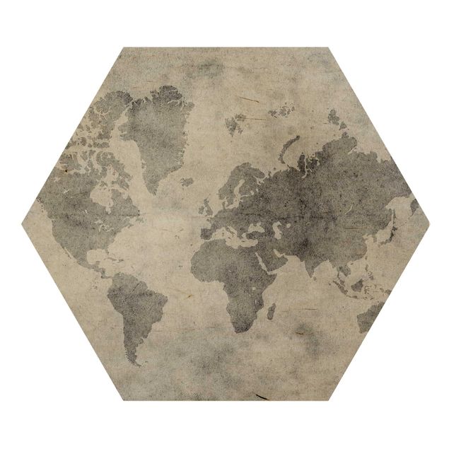 Hexagons houten schilderijen Vintage World Map II