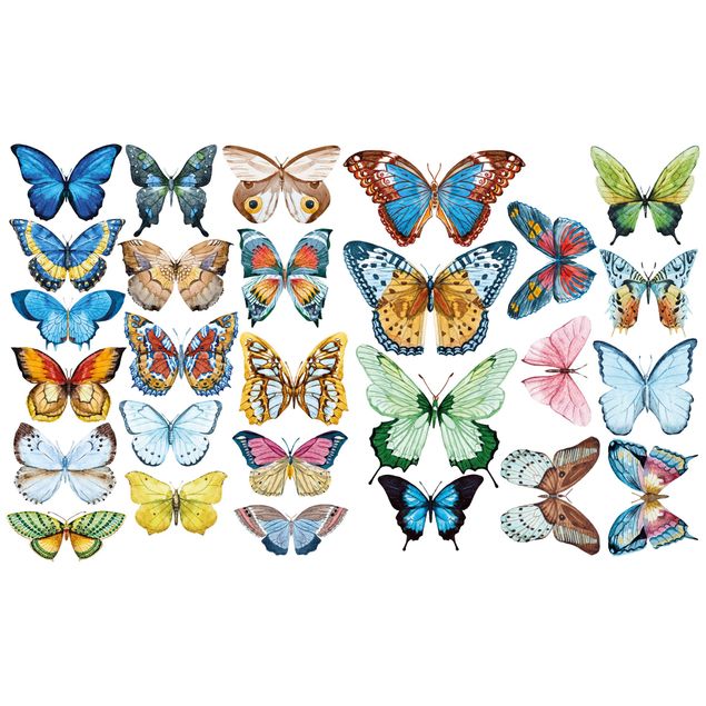 Muurstickers Watercolour Butterflies Set