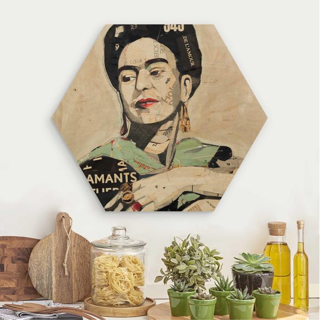 Hexagons houten schilderijen Frida Kahlo - Collage No.4