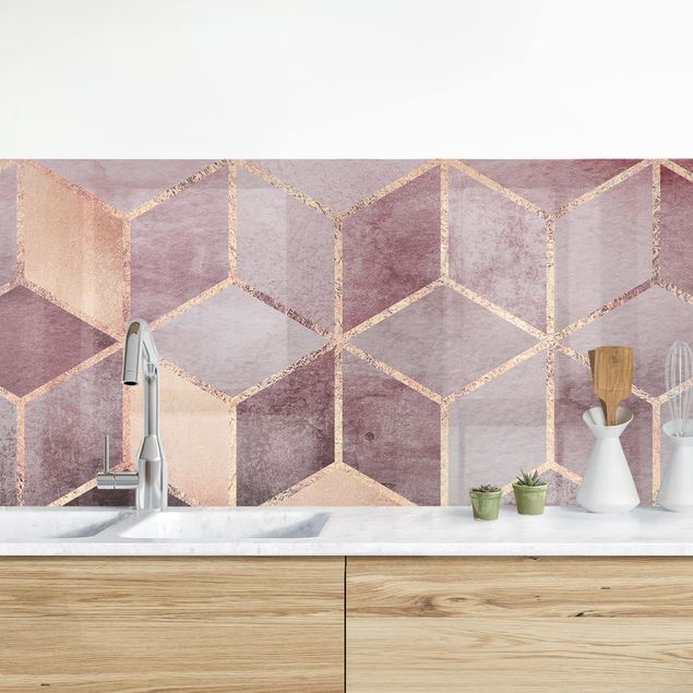 Achterwand voor keuken patroon Pink Grey Golden Geometry