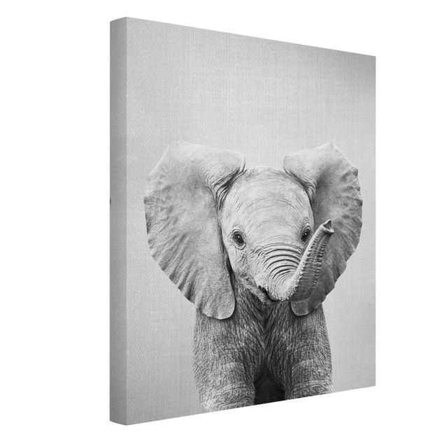 Leinwandbild - Baby Elefant Elsa Schwarz Weiß - Hochformat 3:4