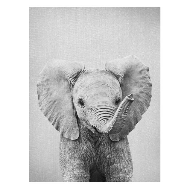 Leinwandbild - Baby Elefant Elsa Schwarz Weiß - Hochformat 3:4