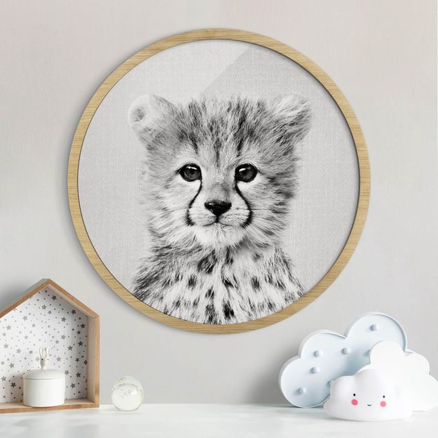 Runde Bilder mit Rahmen Baby Cheetah Gino Black And White
