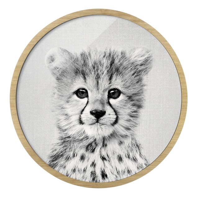 Rond schilderijen Baby Cheetah Gino Black And White