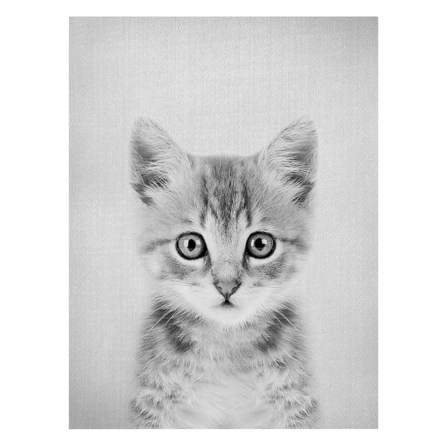 Leinwandbild - Baby Katze Killi Schwarz Weiß - Hochformat 3:4