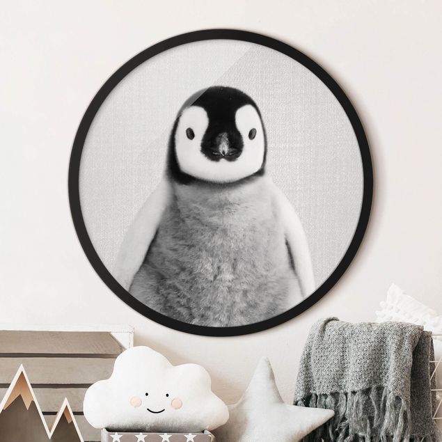 Gerahmte Bilder Rund Baby Penguin Pepe Black And White