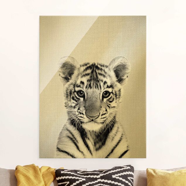 Glas Magnetboard Baby Tiger Thor Black And White