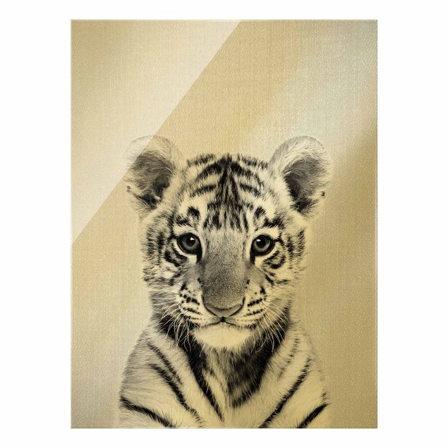 Glasschilderijen - Baby Tiger Thor Black And White