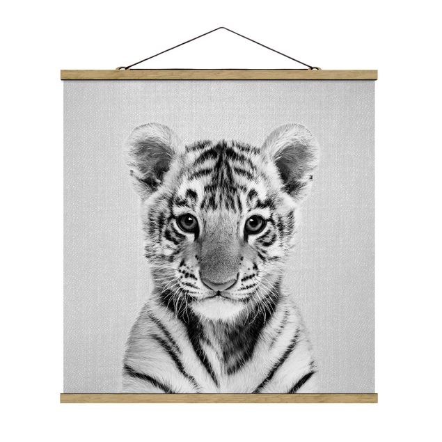 Stoffen schilderij met posterlijst - Baby Tiger Thor Black And White