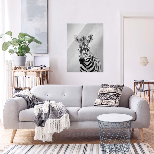 Glasschilderijen - Baby Zebra Zoey Black And White