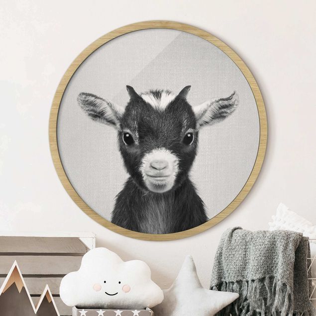 Runde Bilder mit Rahmen Baby Goat Zelda Black And White
