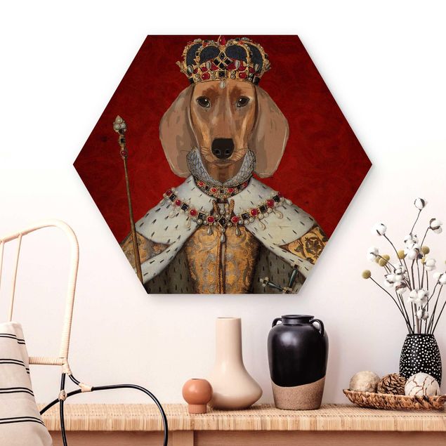 Hexagons houten schilderijen Animal Portrait - Dachshund Queen