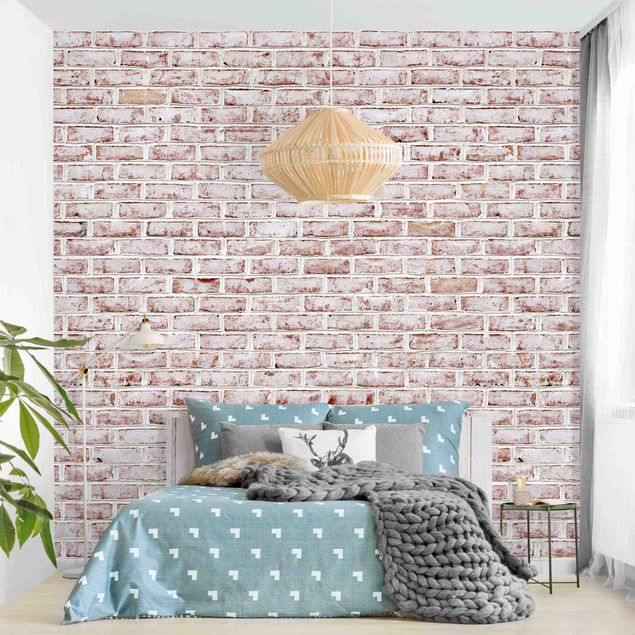 Fotobehang Brick Wall Shabby Painted White