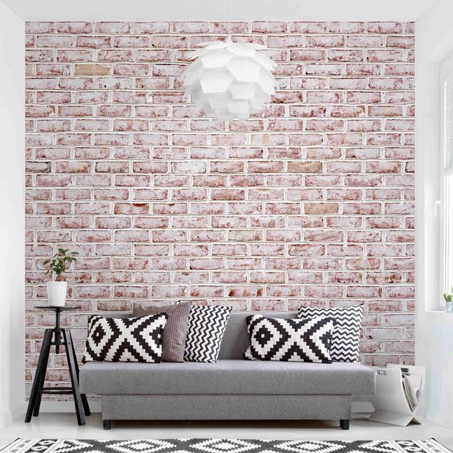 Fotobehang Brick Wall Shabby Painted White