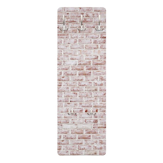 Wandkapstokken houten paneel - Brick Wall Shabby Painted White
