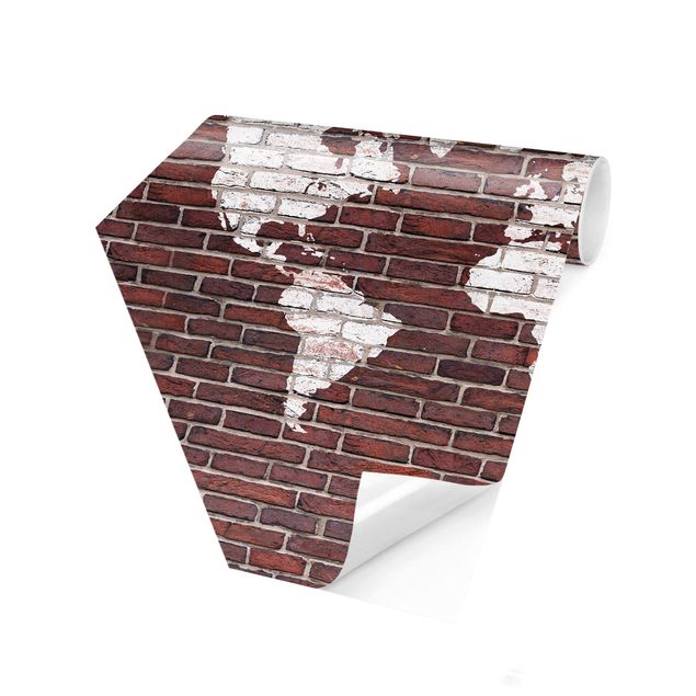 Hexagon Behang Brick World Map