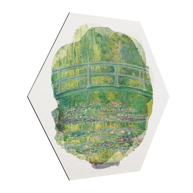 Hexagons Aluminium Dibond schilderijen Water Colours - Claude Monet - Japanese Bridge