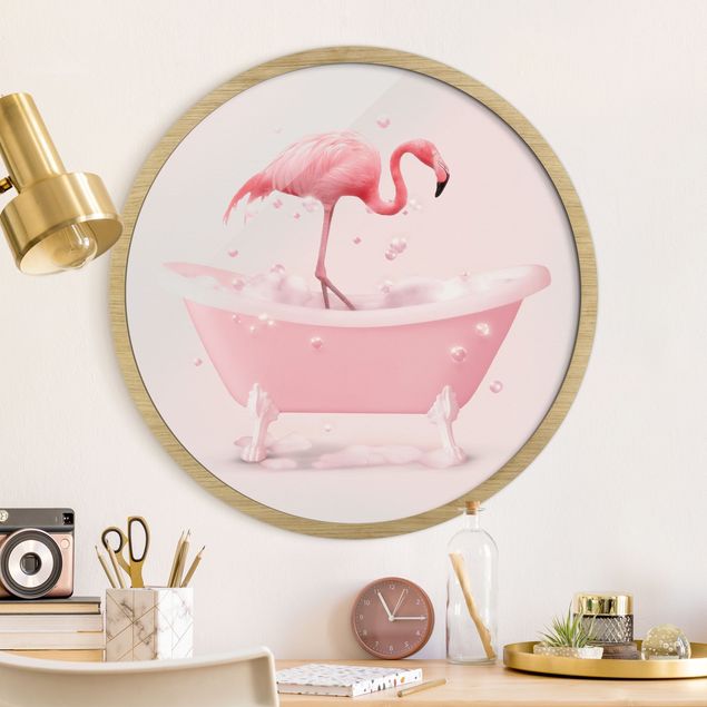 Runde gerahmte Bilder Bath Tub Flamingo