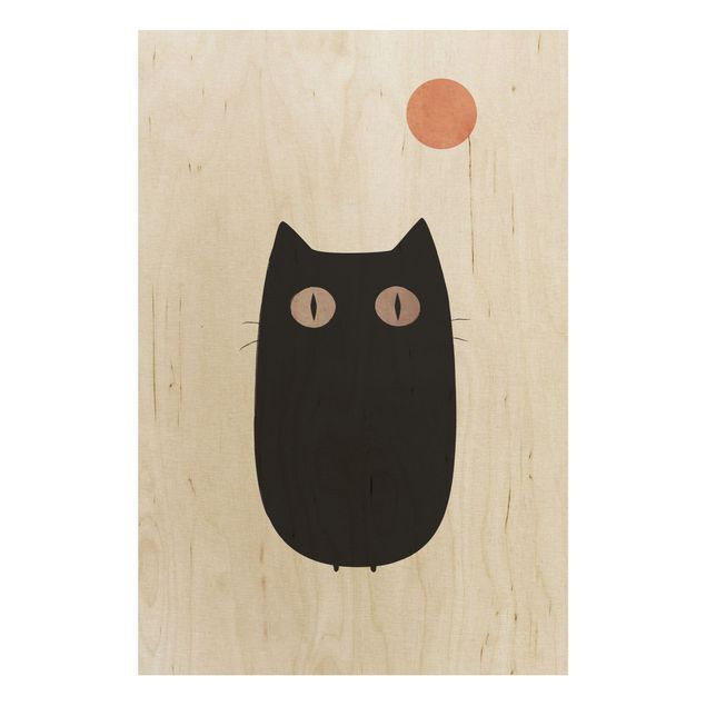 Houten schilderijen Black Cat Illustration