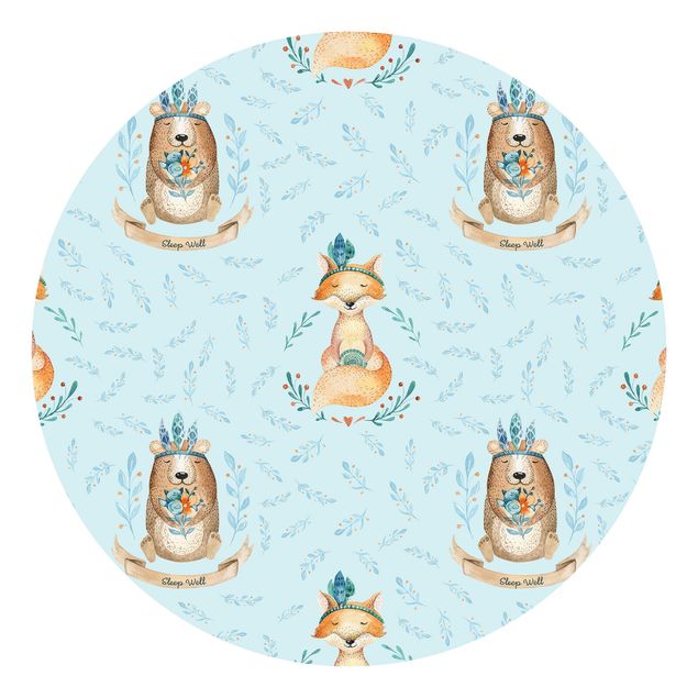Behangcirkel Bears And Foxes In Front Of Blue