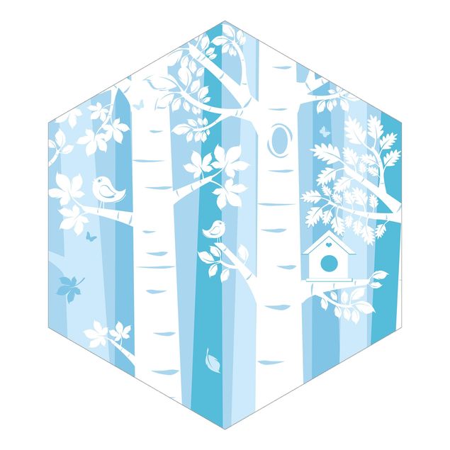 Hexagon Behang Trees In The Forest Blue