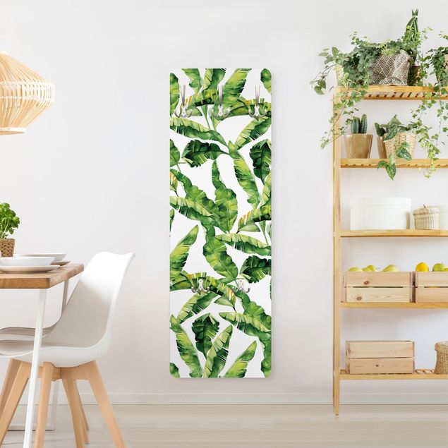 Wandkapstokken houten paneel Banana Leaf Watercolour Pattern