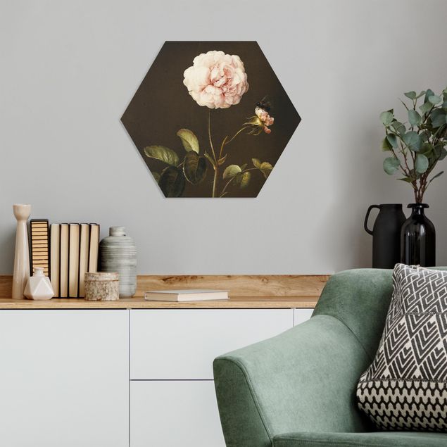 Hexagons Forex schilderijen - Barbara Regina Dietzsch - French Rose with Bumblebee
