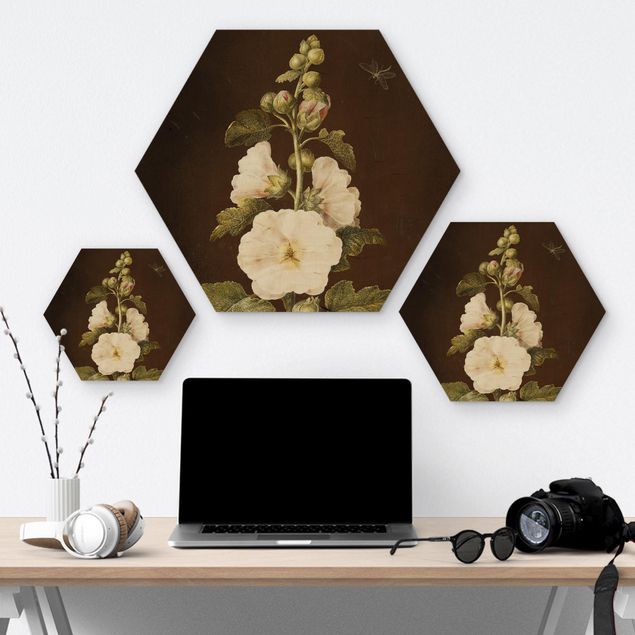 Hexagons houten schilderijen - Barbara Regina Dietzsch - Hollyhock