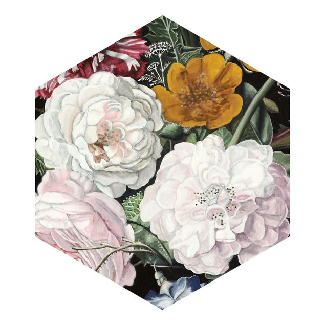 Hexagon Behang Baroque Bouquet